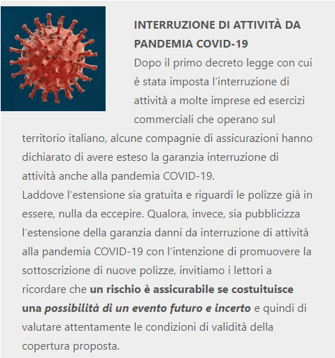 Danni da interruzione di attività da pandemia COVID-19